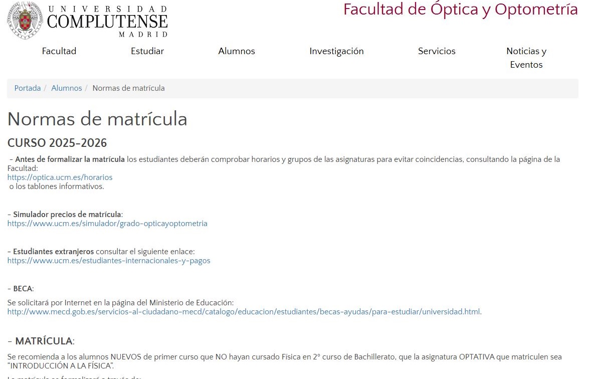 Normas de matrícula 2025-2026